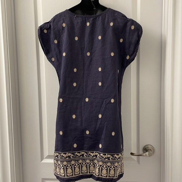 Zara linen shift dress with embroidered design V neck and cap sleeve Sz S - Picture 3 of 10